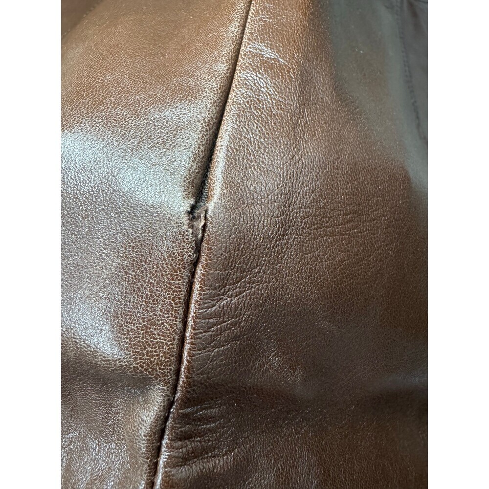 Brown Leather Mini Skirt High Waist Side Pockets Lined Size 1 - Picture 11 of 14